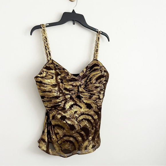 Vintage Y2K  NWT Silk Blend WD.NY Gold Metallic Brown Cami Blouse Size 8 - Picture 3 of 9